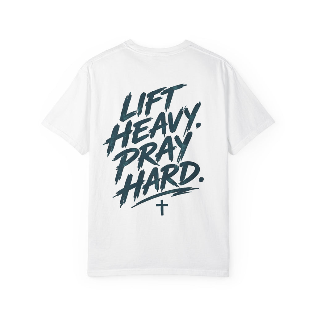 Lift Heavy Pray Hard T-Shirt | Faith Fitness Cross Tee