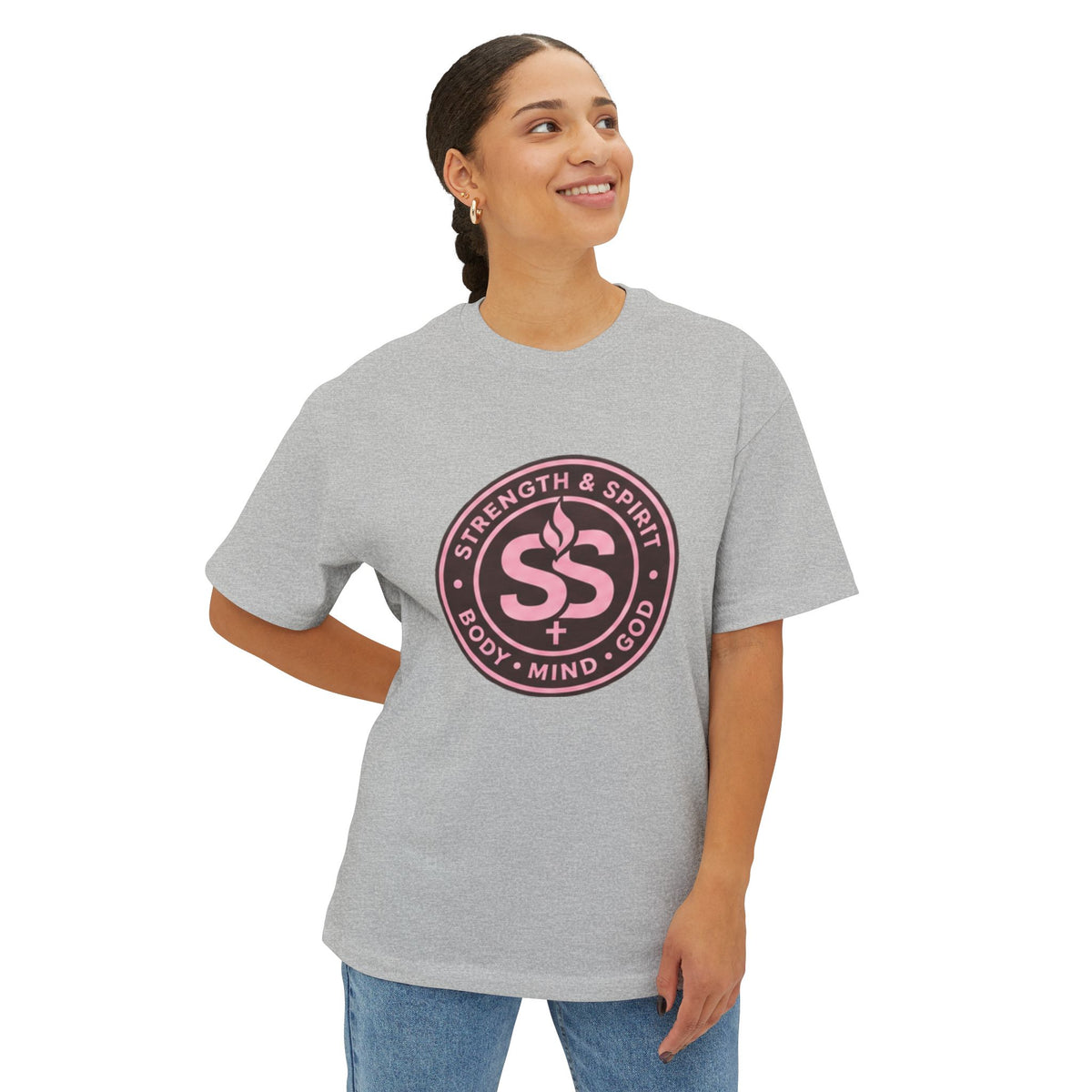 Strength & Spirit Logo Tee — Body • Mind • Soul Oversized Boxy T‑Shirt