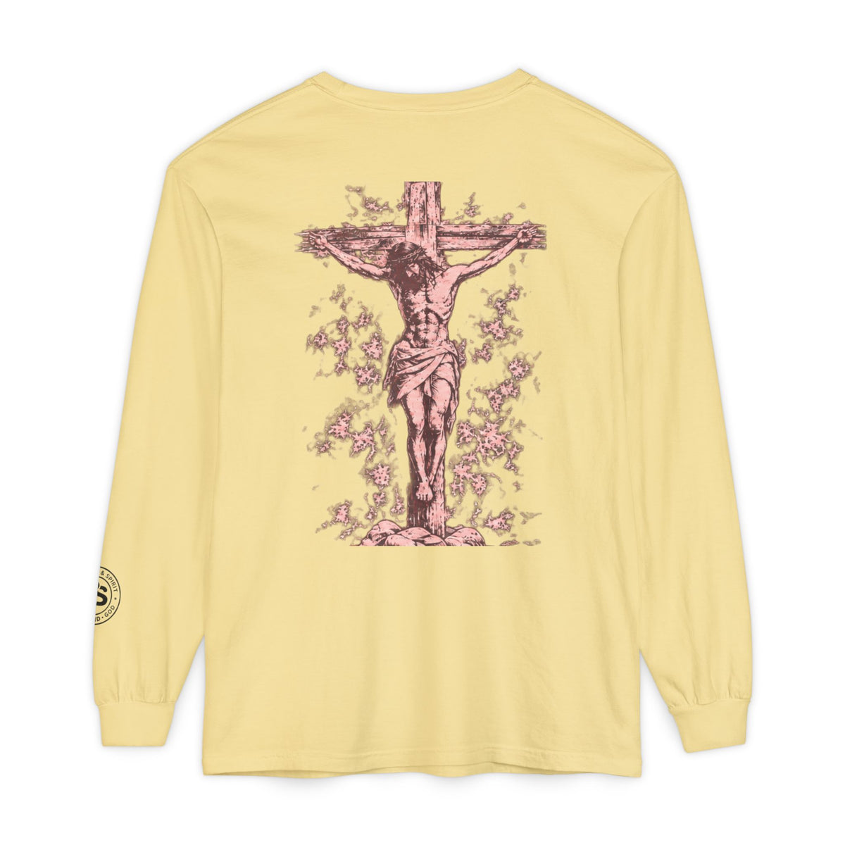 Jesus Saves Long-Sleeve T-Shirt — Crucifix Back Graphic Christian Tee