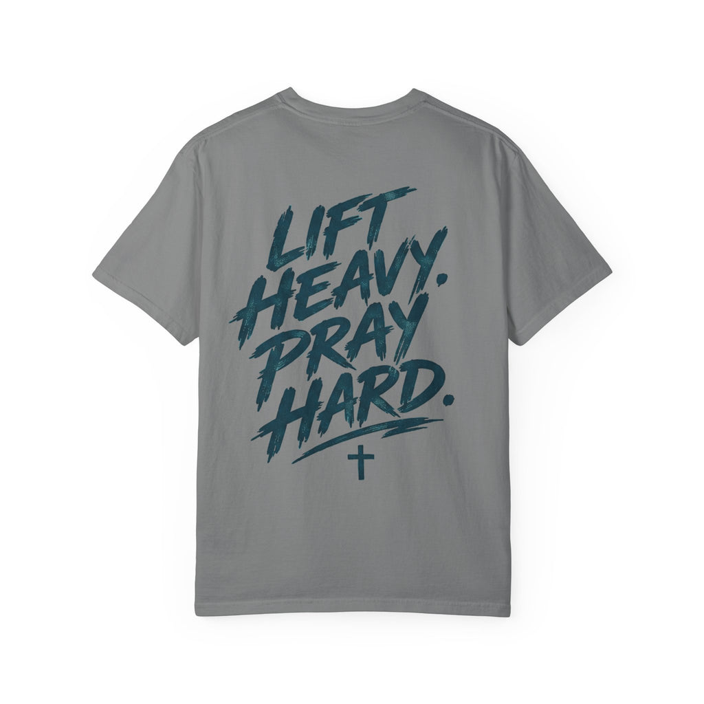 Lift Heavy Pray Hard T-Shirt | Faith Fitness Cross Tee