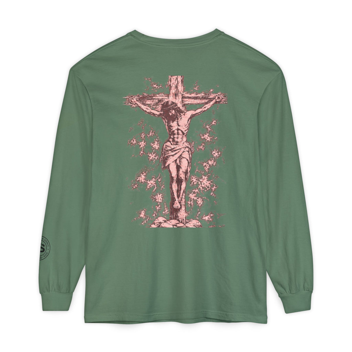 Jesus Saves Long-Sleeve T-Shirt — Crucifix Back Graphic Christian Tee