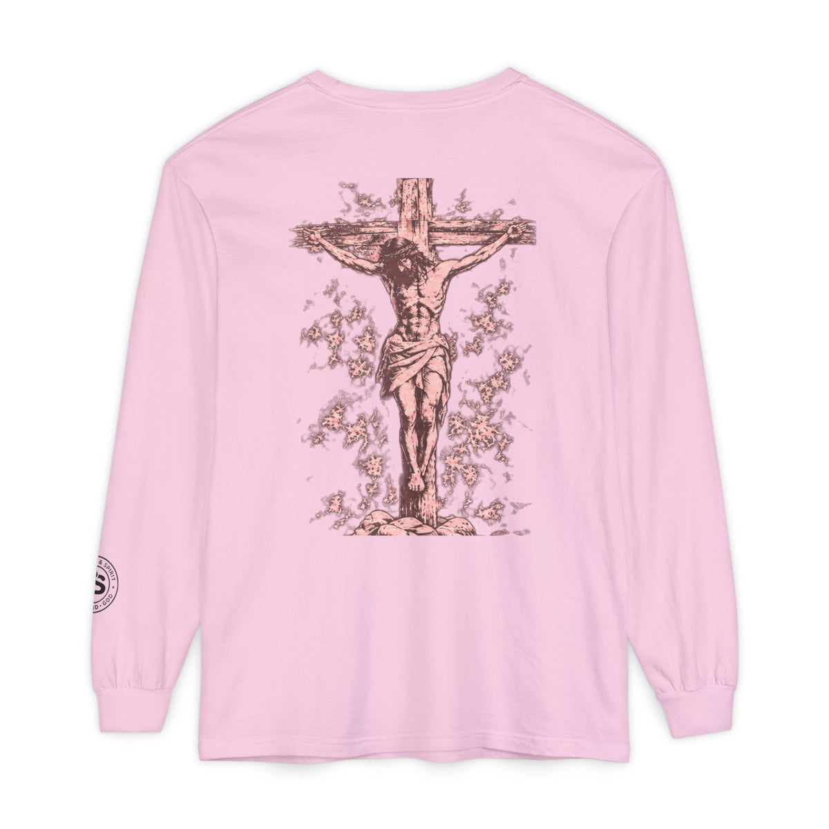 Jesus Saves Long-Sleeve T-Shirt — Crucifix Back Graphic Christian Tee