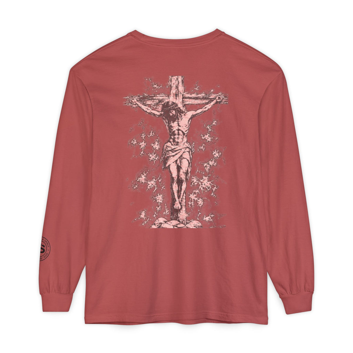 Jesus Saves Long-Sleeve T-Shirt — Crucifix Back Graphic Christian Tee