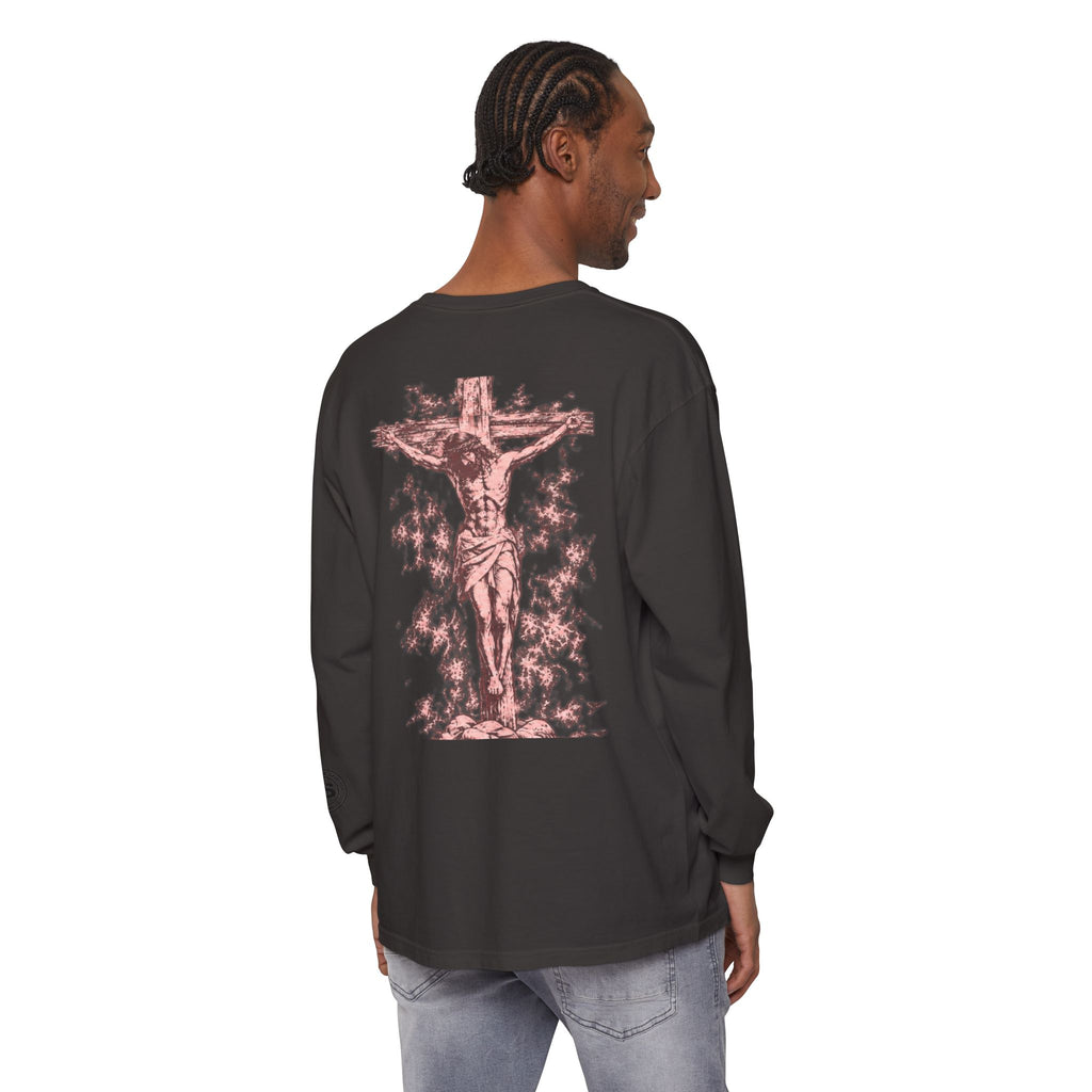 Jesus Saves Long-Sleeve T-Shirt — Crucifix Back Graphic Christian Tee