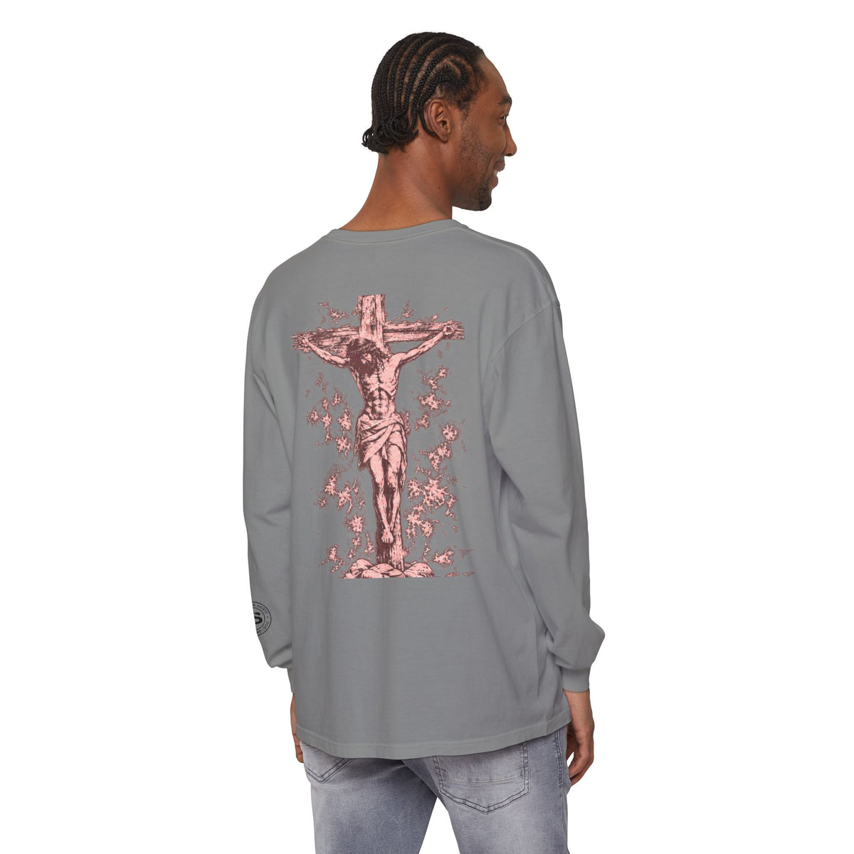 Jesus Saves Long-Sleeve T-Shirt — Crucifix Back Graphic Christian Tee