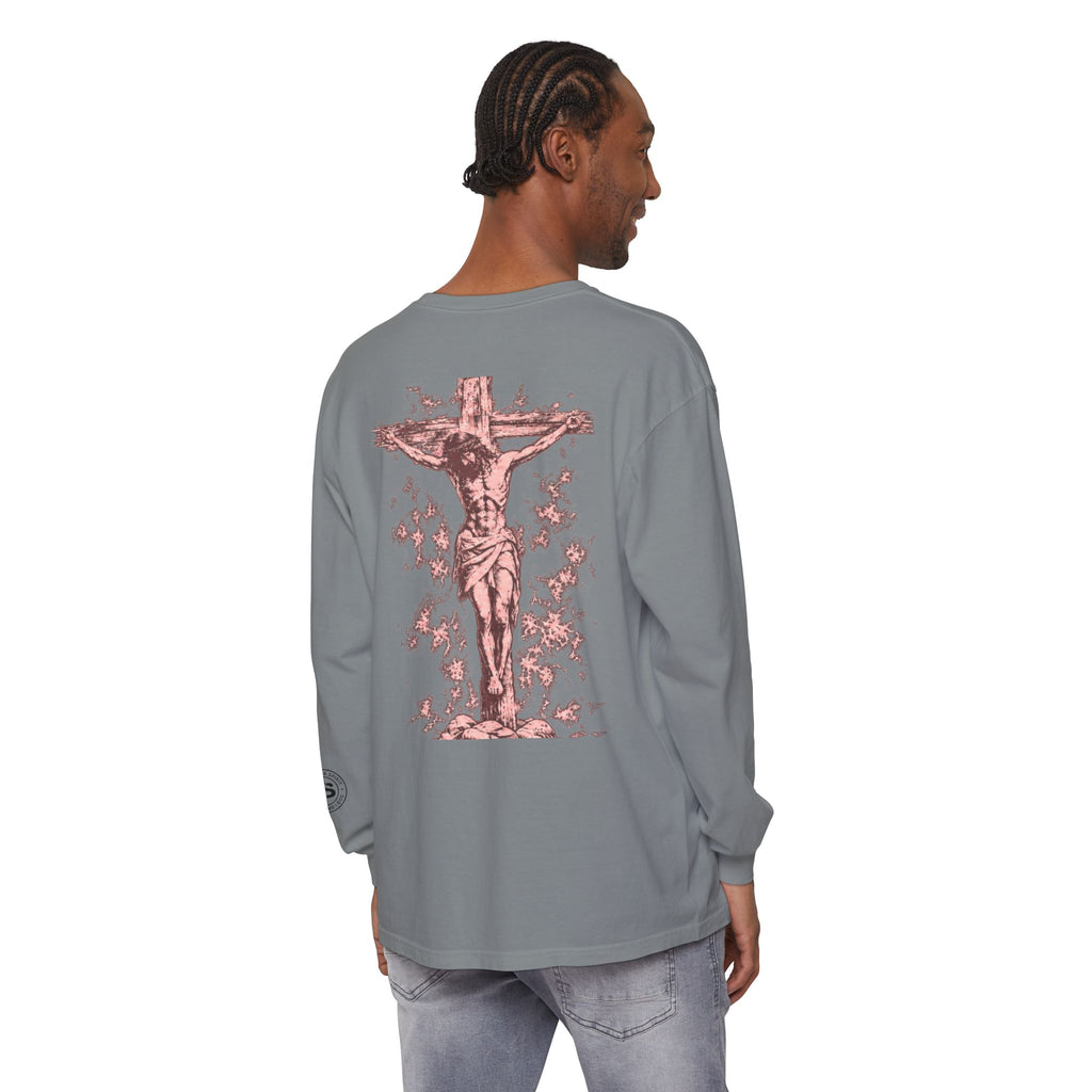 Jesus Saves Long-Sleeve T-Shirt — Crucifix Back Graphic Christian Tee