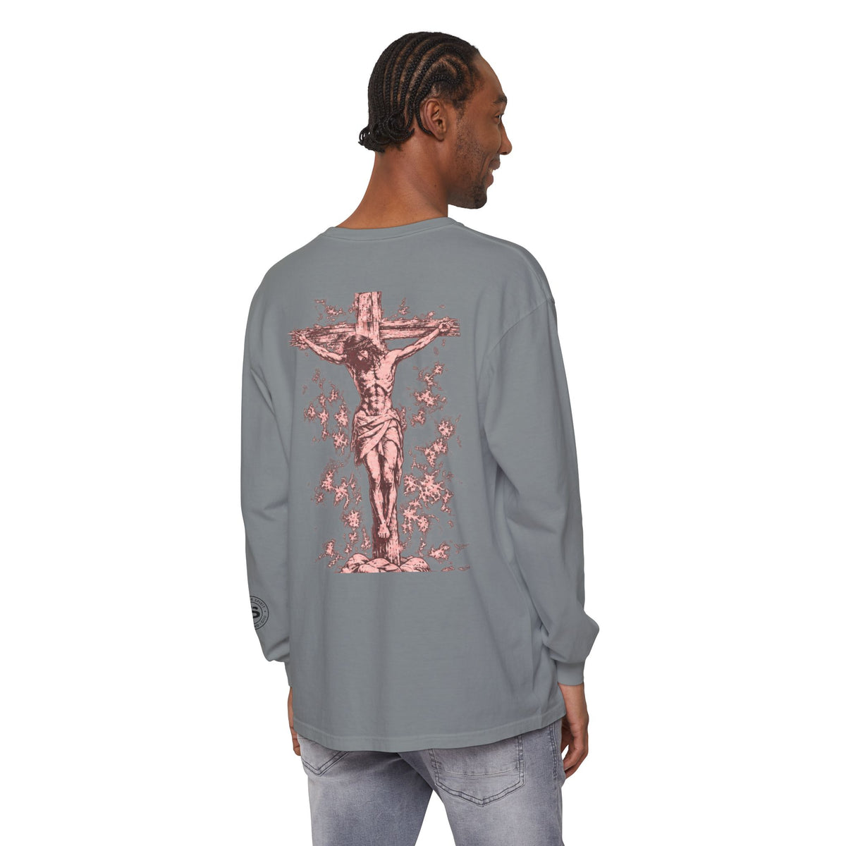 Jesus Saves Long-Sleeve T-Shirt — Crucifix Back Graphic Christian Tee