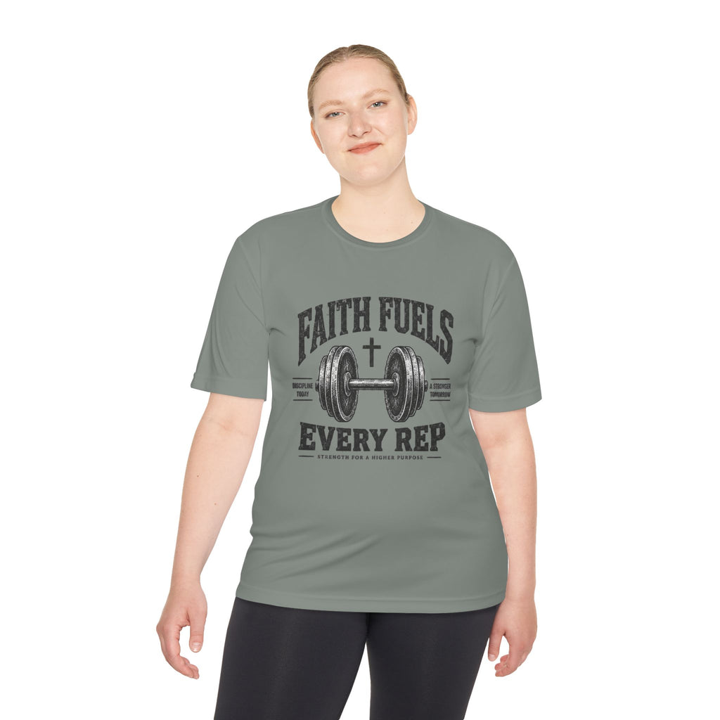 Faith Fuels Every Rep T-Shirt — Christian Gym Workout Tee
