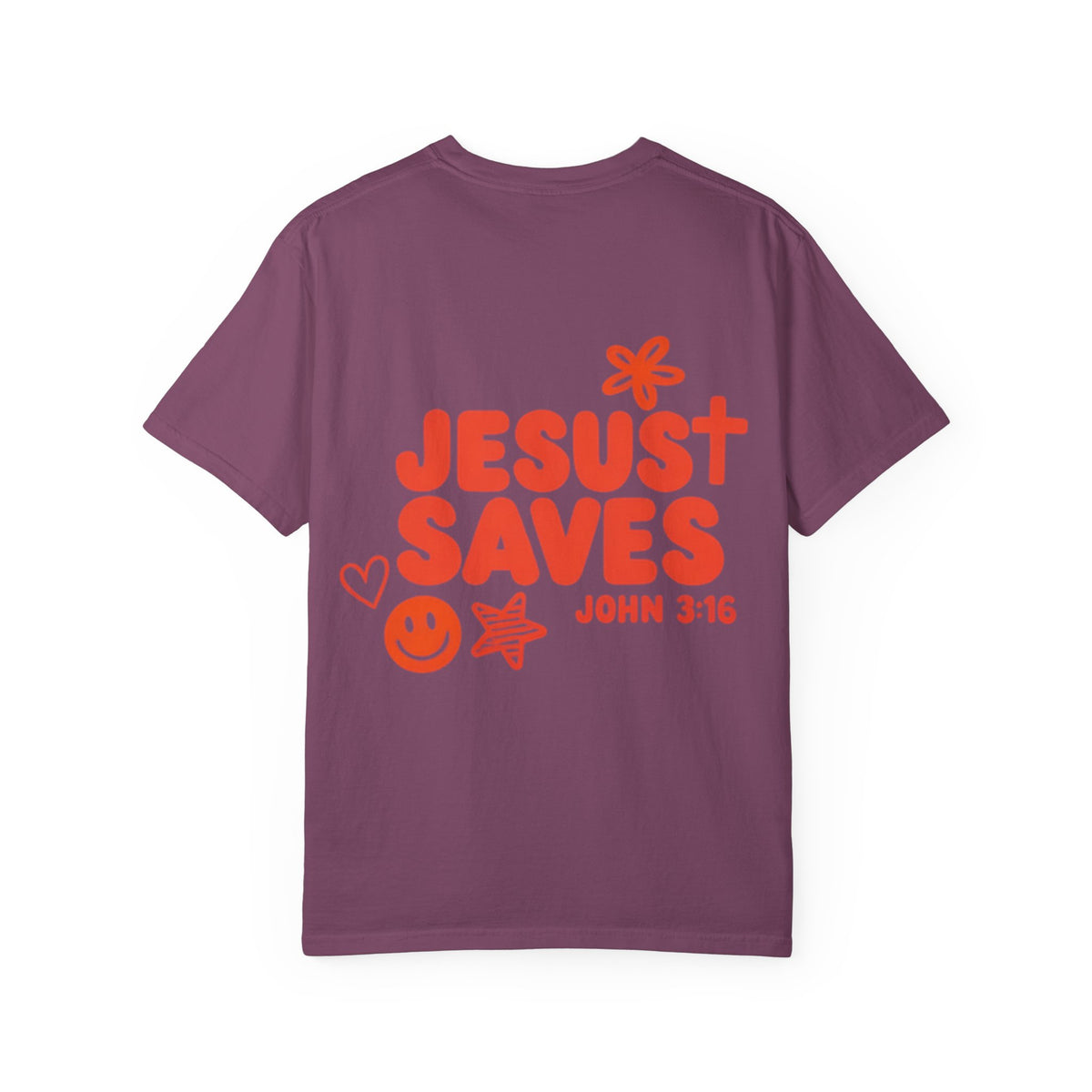 T-Shirt — "Jesus Saves" John 3:16 Christian Graphic Tee (Flower & Smiley Design)
