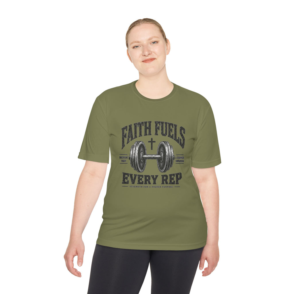 Faith Fuels Every Rep T-Shirt — Christian Gym Workout Tee