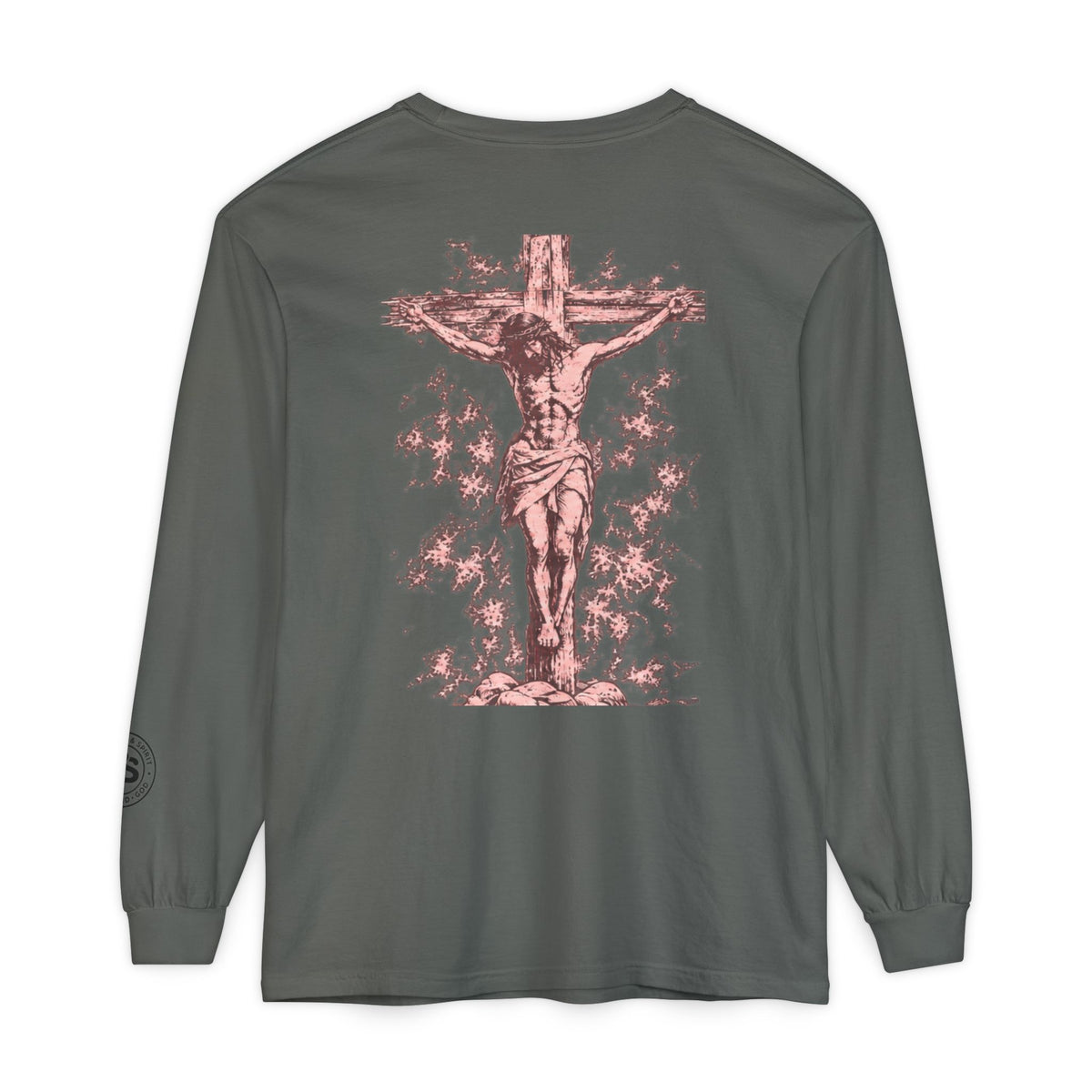 Jesus Saves Long-Sleeve T-Shirt — Crucifix Back Graphic Christian Tee