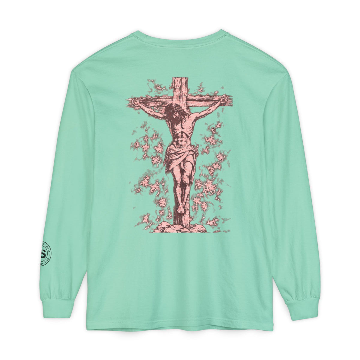 Jesus Saves Long-Sleeve T-Shirt — Crucifix Back Graphic Christian Tee