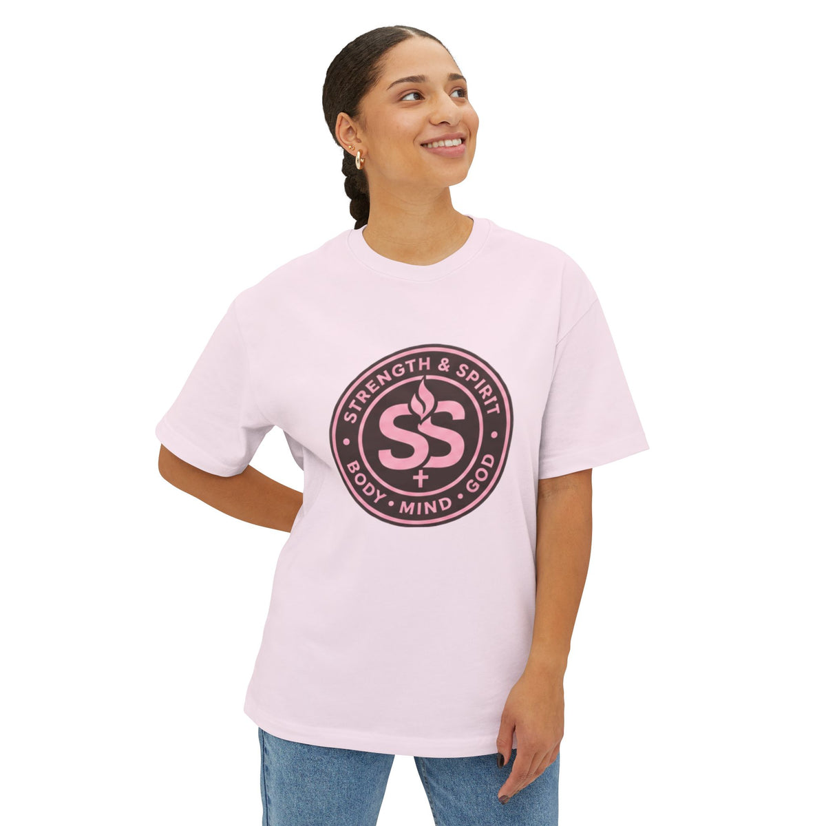 Strength & Spirit Logo Tee — Body • Mind • Soul Oversized Boxy T‑Shirt